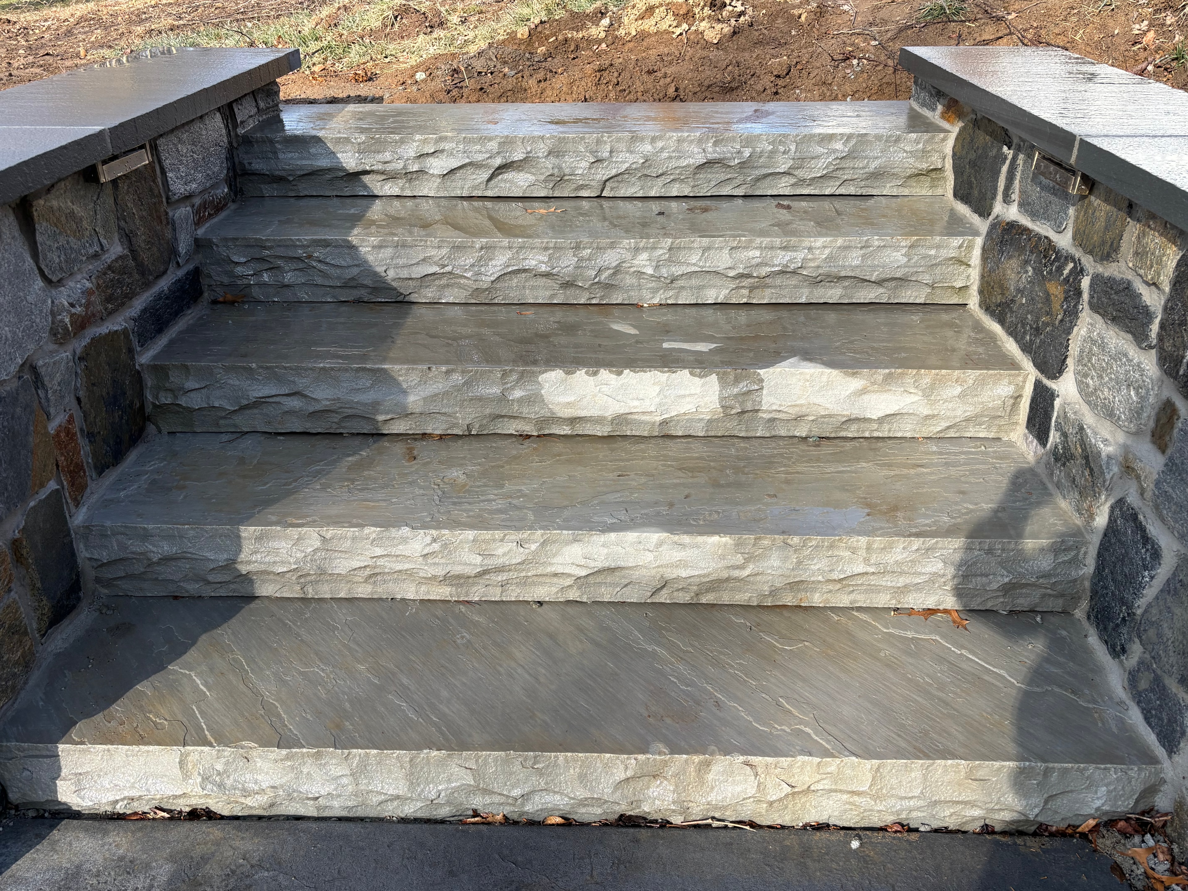 Natural Stone Steps — Elegant stone steps with flanking wall, Chester County